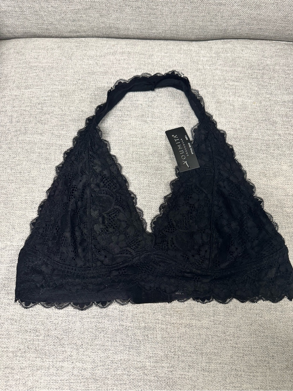 Youmita Black Lace Halter Bralette